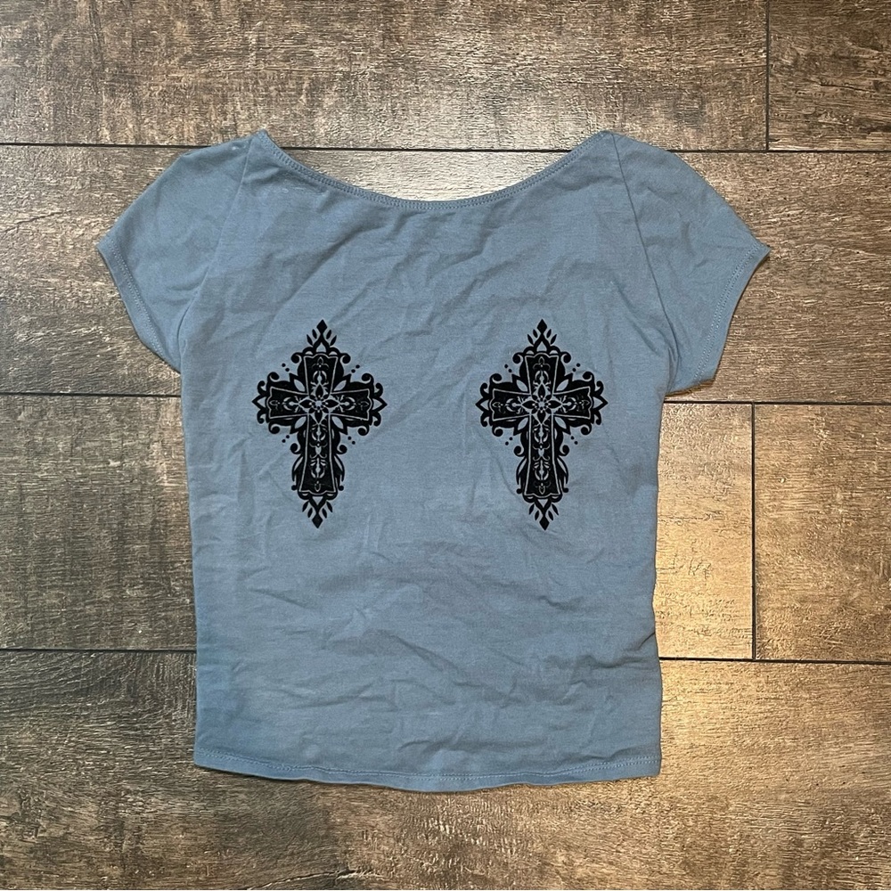 Kimchi Blue cross blue & gray top with a low back